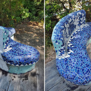 Banc en mosaïque, Le Pyla sur Mer – Grés émaillé et enduit (chantier terminé)