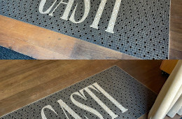 Tapis d’entrée en mosaïque, restaurant CASTI, Genève – 200x100cm – Grés cérame et pâtes de verre