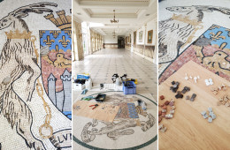 Restauration de 3 mosaïques de sol en marbre (XXe siècle), Château de la Ligne – (chantier en cours)